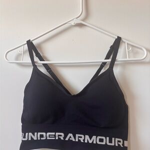 Under Armour Women's Black Sports Bra with White Logo